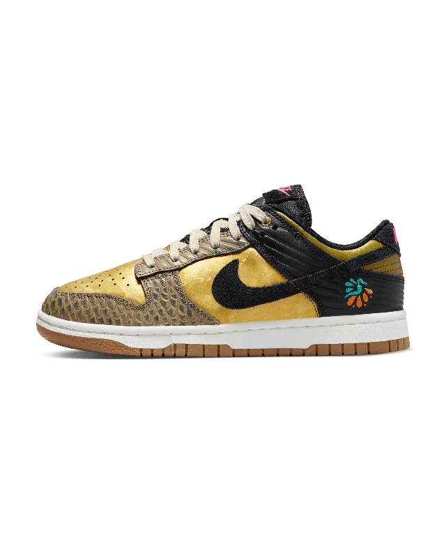 Womens Dunk Low  - Black / Khaki Metallic Gold / Medium Ash