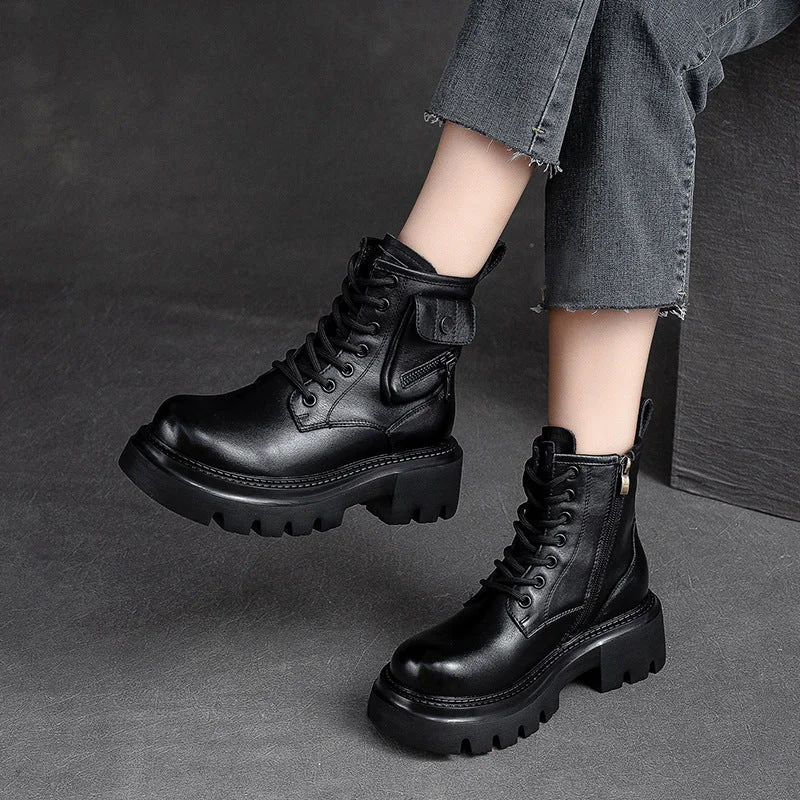 Women Retro Casual Leather Platform Boots