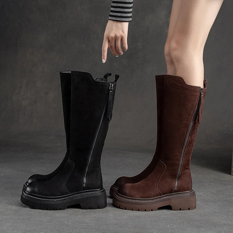 Women Retro Leather Minimalist Winter Riding Boots