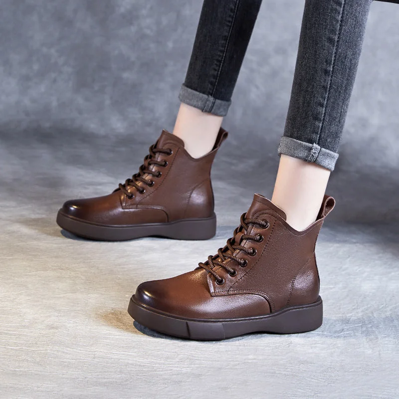 Women Classic Patchwork Leather Flat Ankle Boots