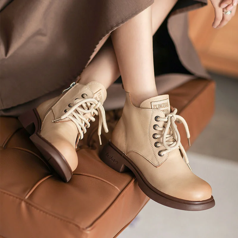 Women Retro Minimalist Leather Casual Ankle Boots