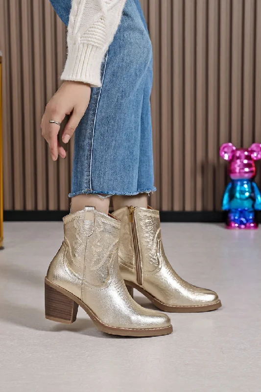 GOLD EMBROIDED ANKLE LENGTH WESTERN COWBOY BOOTS