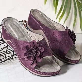 Wholesale PU Wedge Casual Flower Slippers