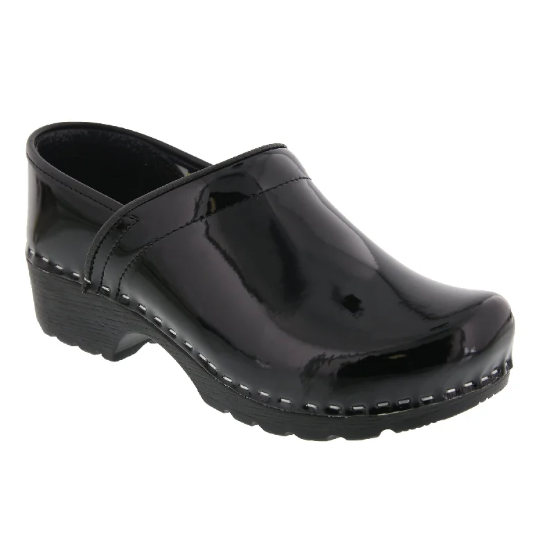 BJORK Women's Swedish Professional Black Patent Leather Clogs - FACTORY SECOND