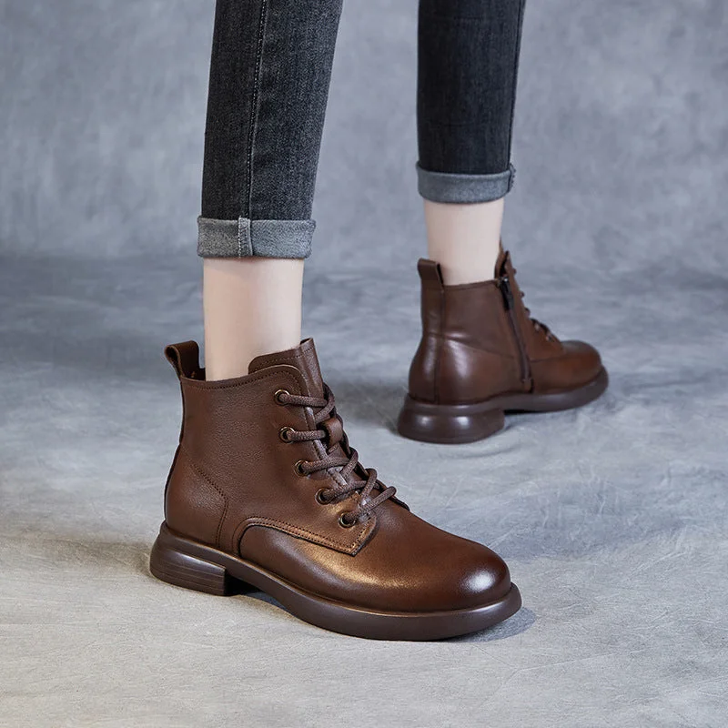 Women Classic Minimalist Soft Leather Flat Ankle Boots