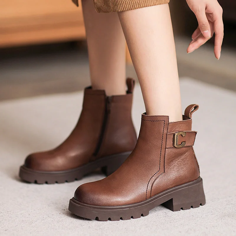 Women Retro Minimalist Patchwork Leather Boots