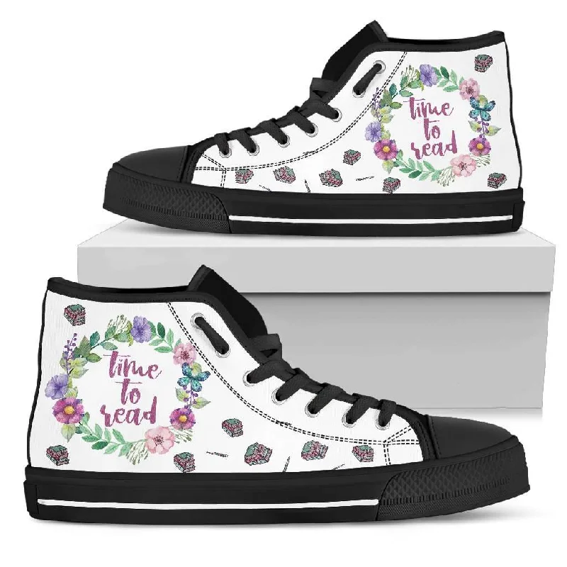 "Time to read"Bookish high top women's shoes