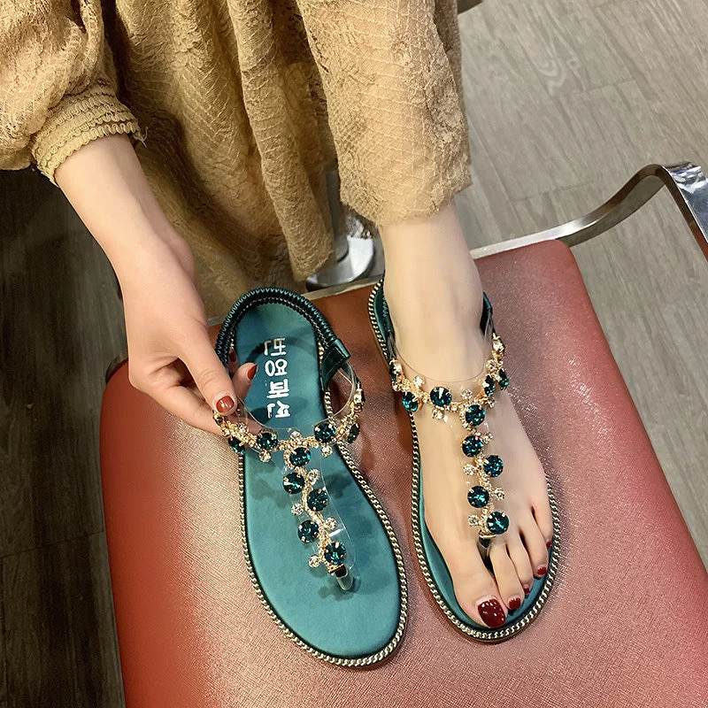 Wholesale PU Bohemian Thick Sole Slope Heel Sandals