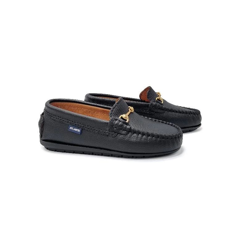 Atlanta Mocassin Black Grain Buckle Loafer 043