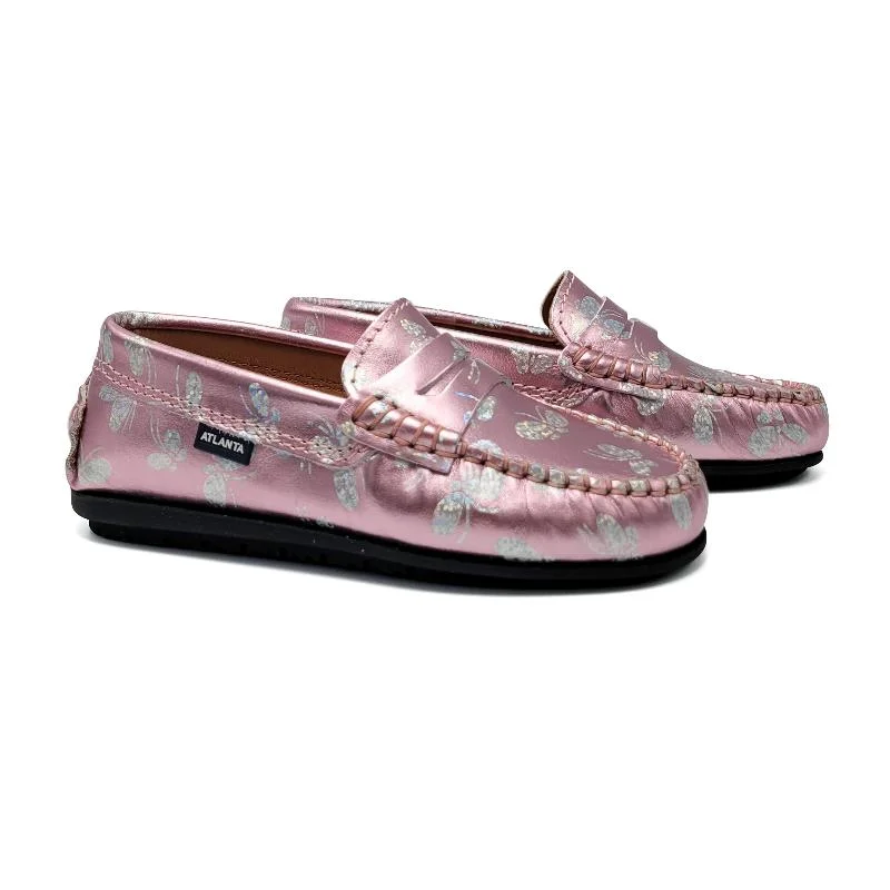 Atlanta Mocassin Pink Metal Butterfly Penny Loafer 032