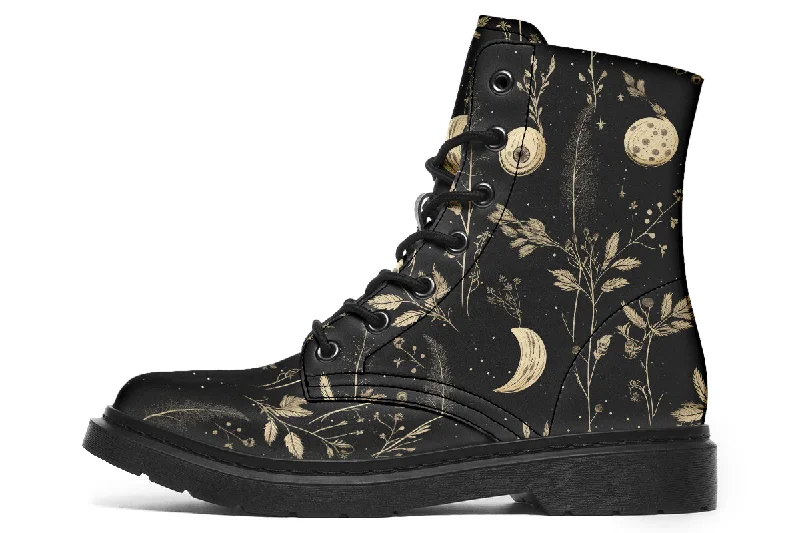 Twilight Garden Boots - Vegan Leather Doc-Style Boots with Durable Stitched on Soles