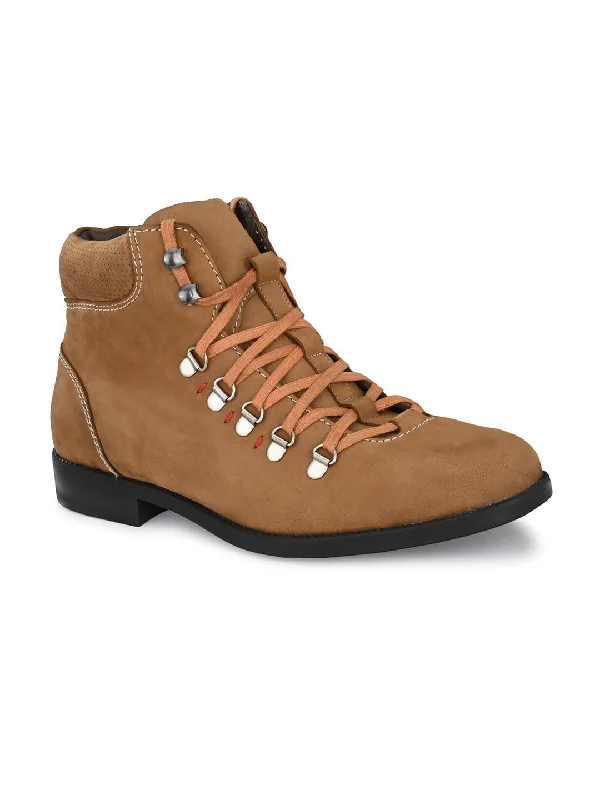 Hitz Men's Tan Leather Boots with Laces