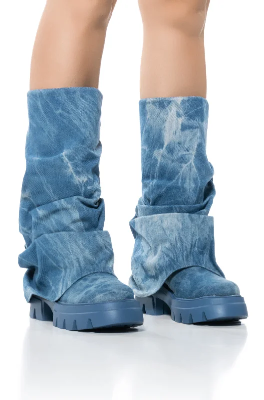 AZALEA WANG MATE MID CALF BOOT IN DENIM