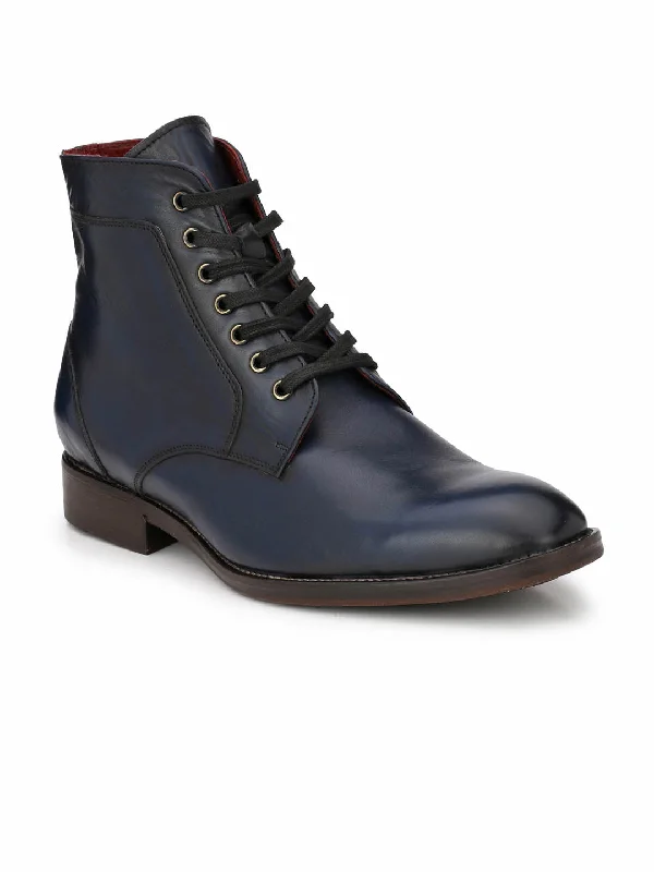 HITZ3003 Men's Blue Leather Formal Lace-Up Boots