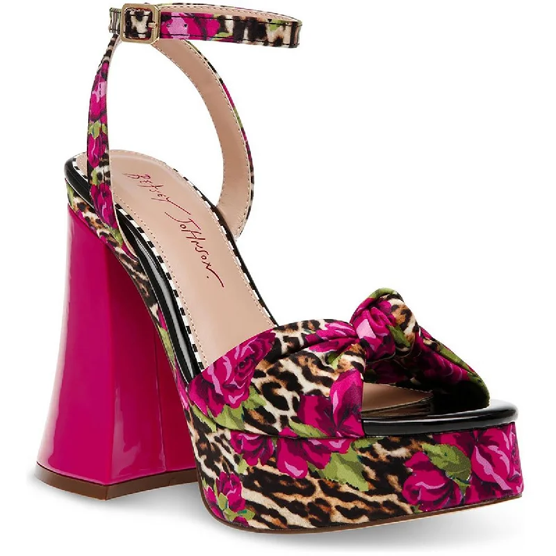 Betsey Johnson Womens Brylie Satin Floral Print Platform Sandals