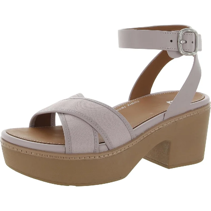 Fitflop Womens Pilar Crossover Leather Canvas Block Heel