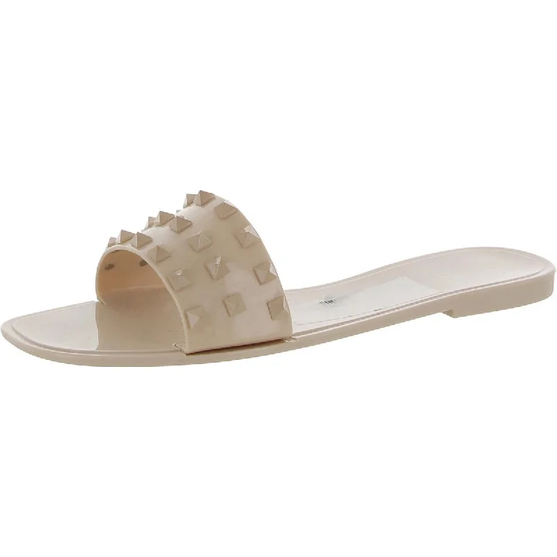 Nicole Miller New York Womens Quamtie Studded Slip On Slide Sandals