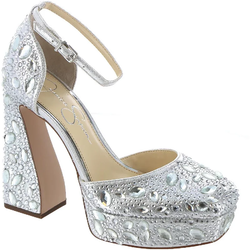 Jessica Simpson Womens Dreama Rhinestone Metallic Pumps