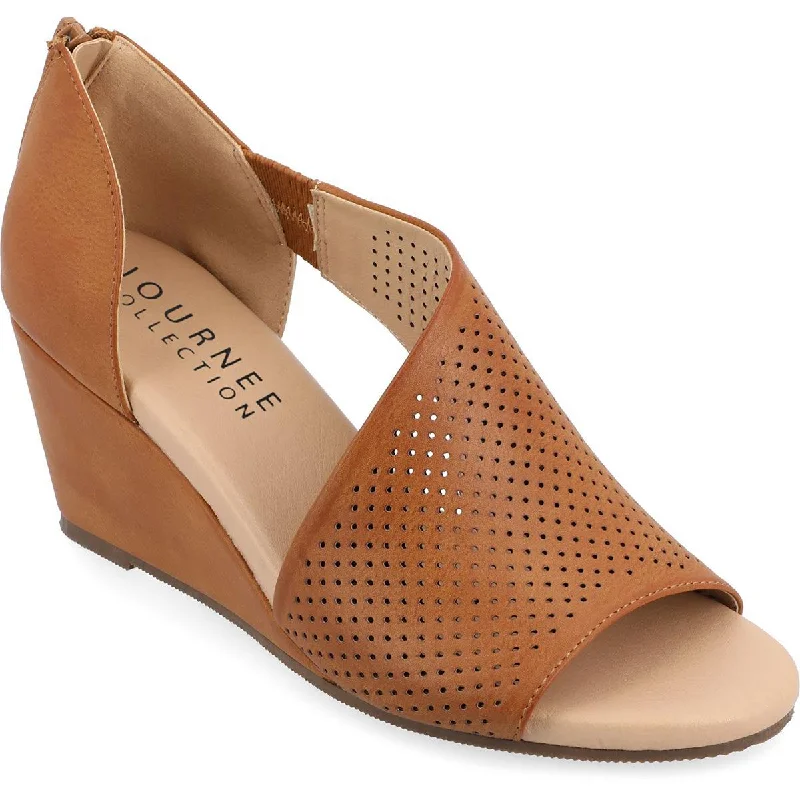 Journee Collection Womens Perforated Faux Suede Wedge Heels