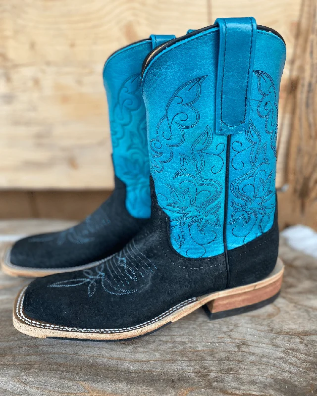 Anderson Bean Women's Black Carpincho & Dark Teal  Square Toe Cowgirl Boots 330493