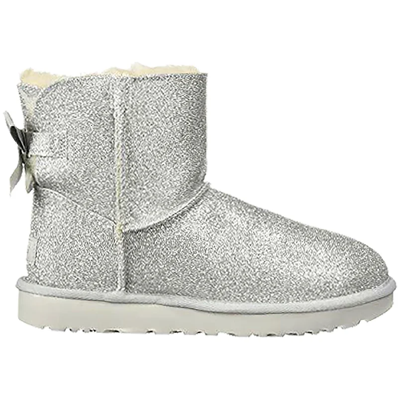 Women's UGG Mini Bailey Bow Sparkle Silver Textile